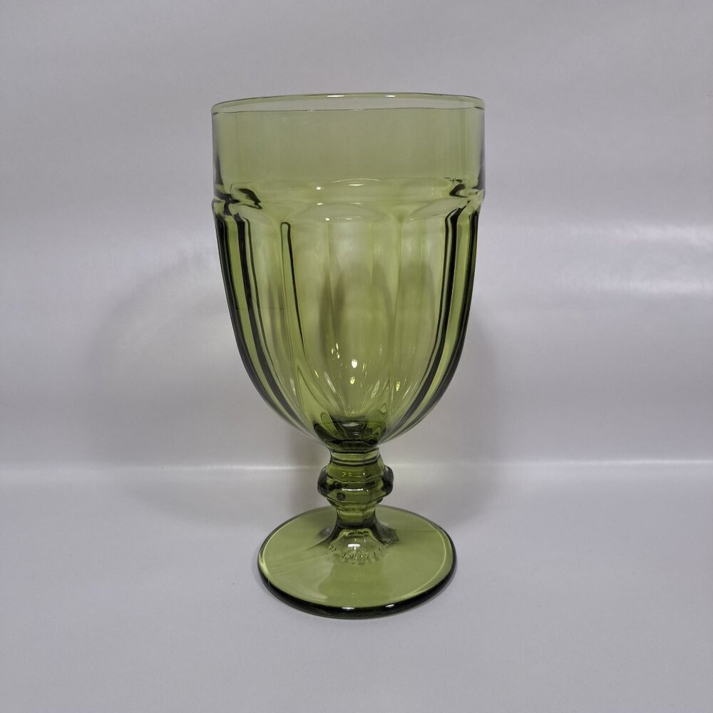 Vintage Libbey Duratuff Gibraltar Olive Green Glass Goblet 7" Water Tea 16oz USA
